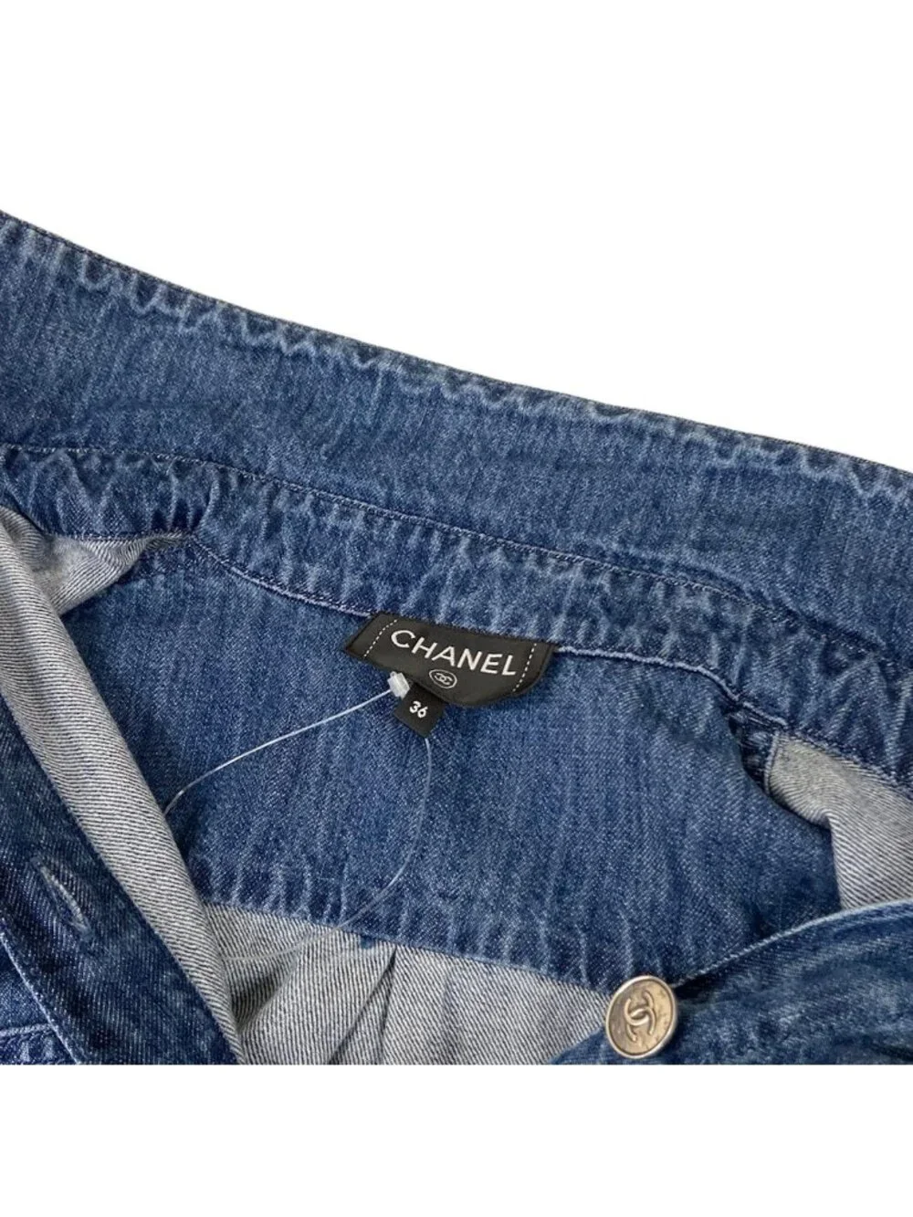 Chanel Long Sleeve Blouse S Blue Denim CC Logo Cotton 36
